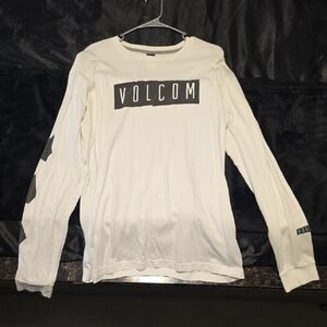 Volcom White Long Sleeve Logo Shirt with Black Print